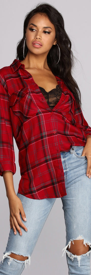 Perfectly Plaid Button Up Top