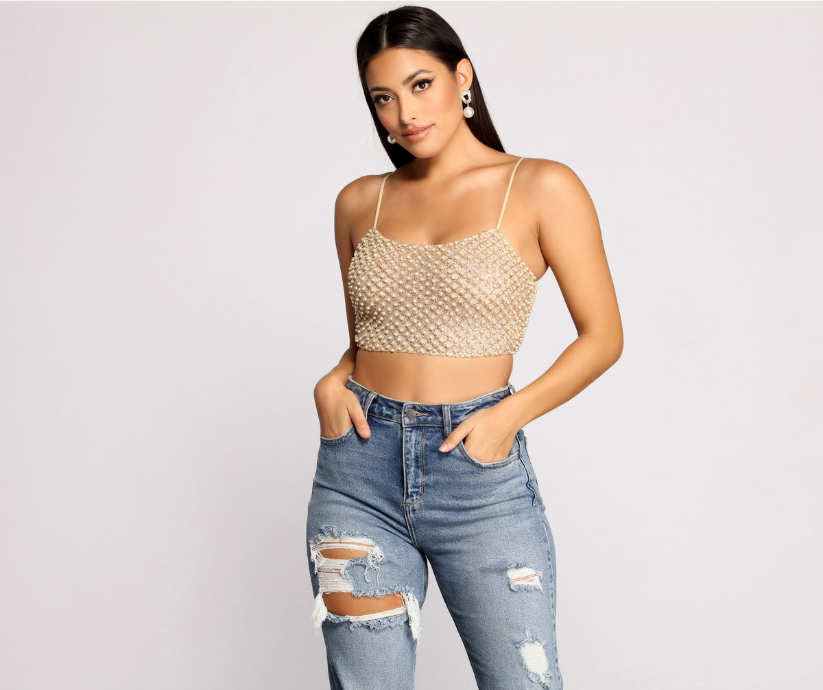 So Rare Pearl Embellished Crop Top | Windsor