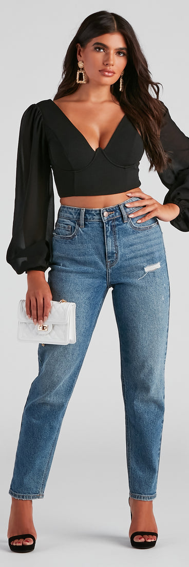 With fun and flirty details, Chic Look Chiffon Sleeve Crop Top shows off your unique style for a trendy outfit for the summer season!