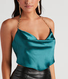 With fun and flirty details, Haute Nights Satin Chain Strap Top shows off your unique style for a trendy outfit for the summer season!