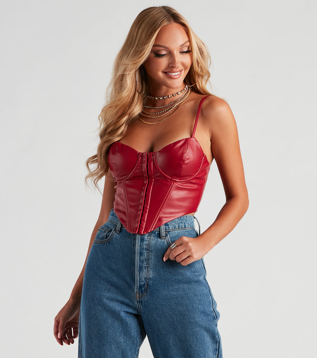 High Roads Faux Leather Corset Crop Top