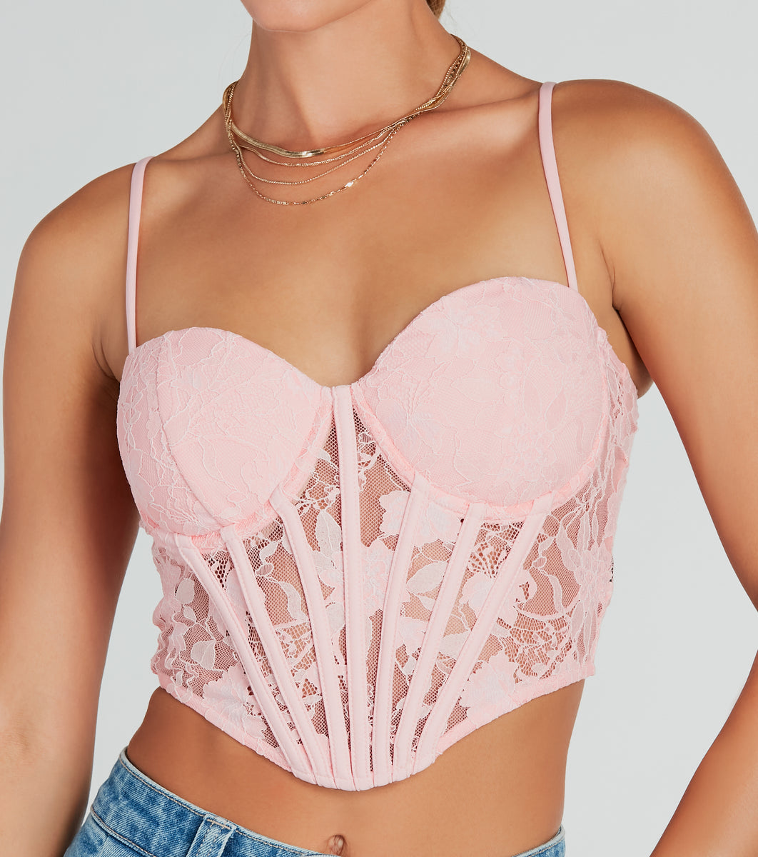Sultry Details Sheer Floral Lace Corset Top | Windsor