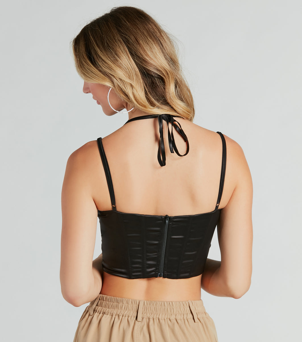 Sleekin' Out Satin Strappy Mesh Bustier | Windsor