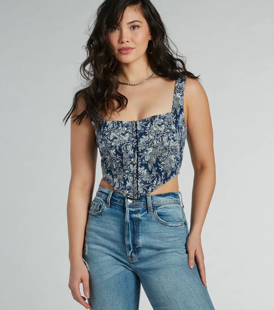 Delight And Allure Sleeveless Tapestry Corset Top | Windsor