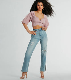 With fun and flirty details, the Love So Sweet Off-The-Shoulder Tie Back Crop Top shows off your unique style for a trendy outfit for the spring or summer season!