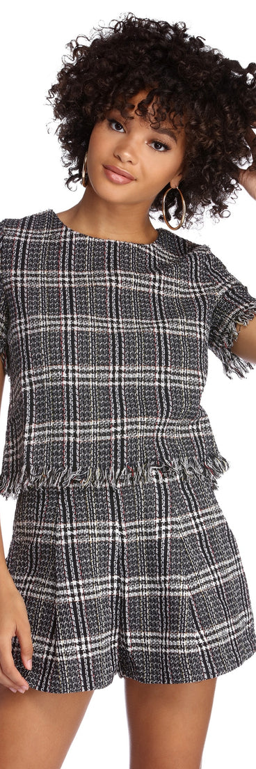 Plaid Boucle Crop Top
