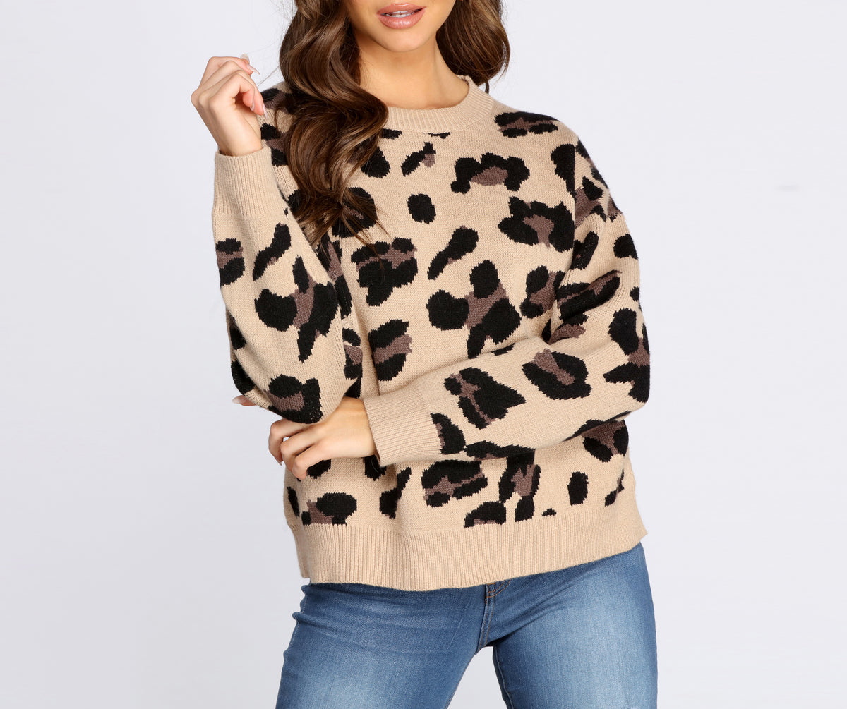 Stay Wild Leopard Print Sweater Windsor - Main Image