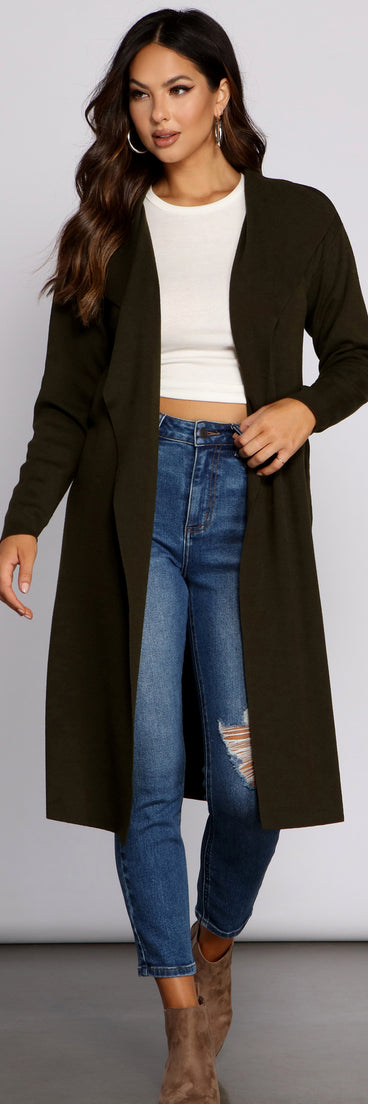 Tie Waist Long Line Cardigan