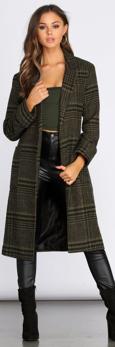 Perfectly Poised Long Plaid Coat