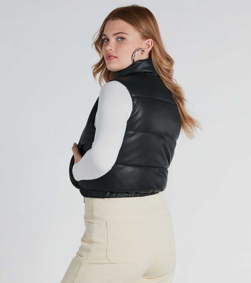 Winter Dreams Faux Leather Sherpa Puffer Vest | Windsor