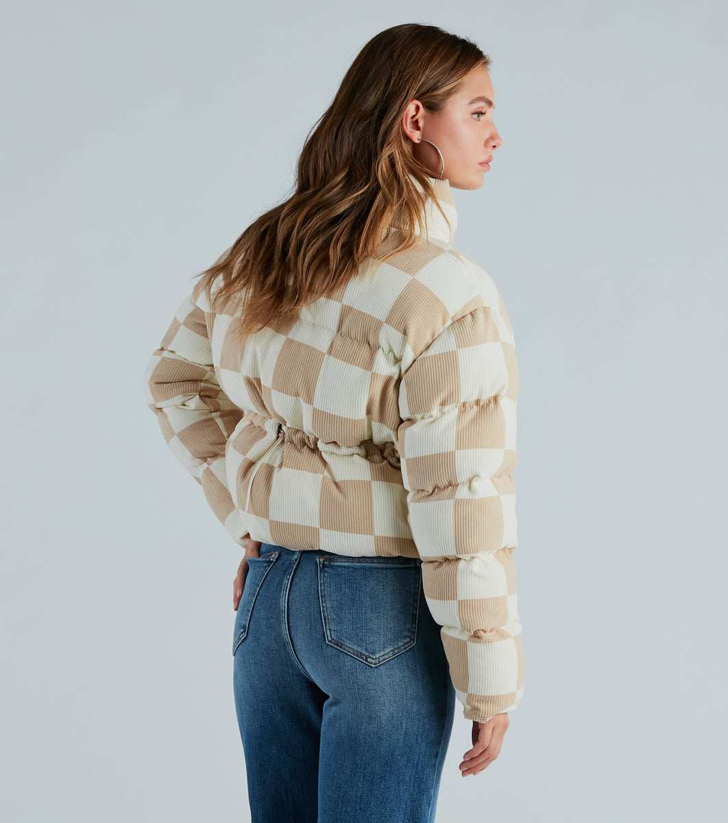 Check It Off Corduroy Checkered Puffer Jacket | Windsor Check It Off Corduroy Checkered Puffer Jacket | Windsor