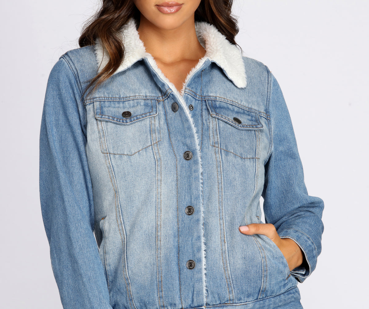 ★正規品★ 【 JEANS】 Sherpa Short Down Jacket 4432 – Sherpa Lined Denim Jacket | Kool Kids Couture