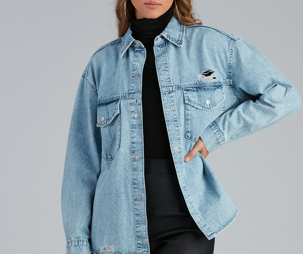 Total Mood Distressed Denim Jacket | Windsor