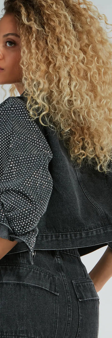 Edgy Era Rhinestone Cropped Denim Jacket