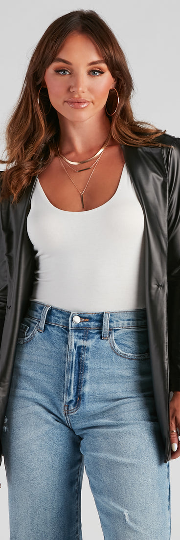 Classic Faux Leather Blazer helps create the best summer outfit for a look that slays at any event or occasion!