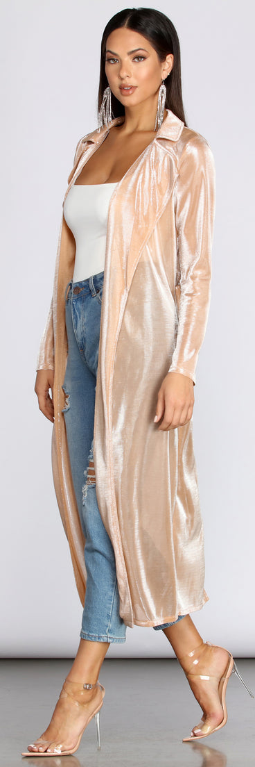 My Time To Shine Long Glitter Trench Coat helps create the best summer outfit for a look that slays at any event or occasion!