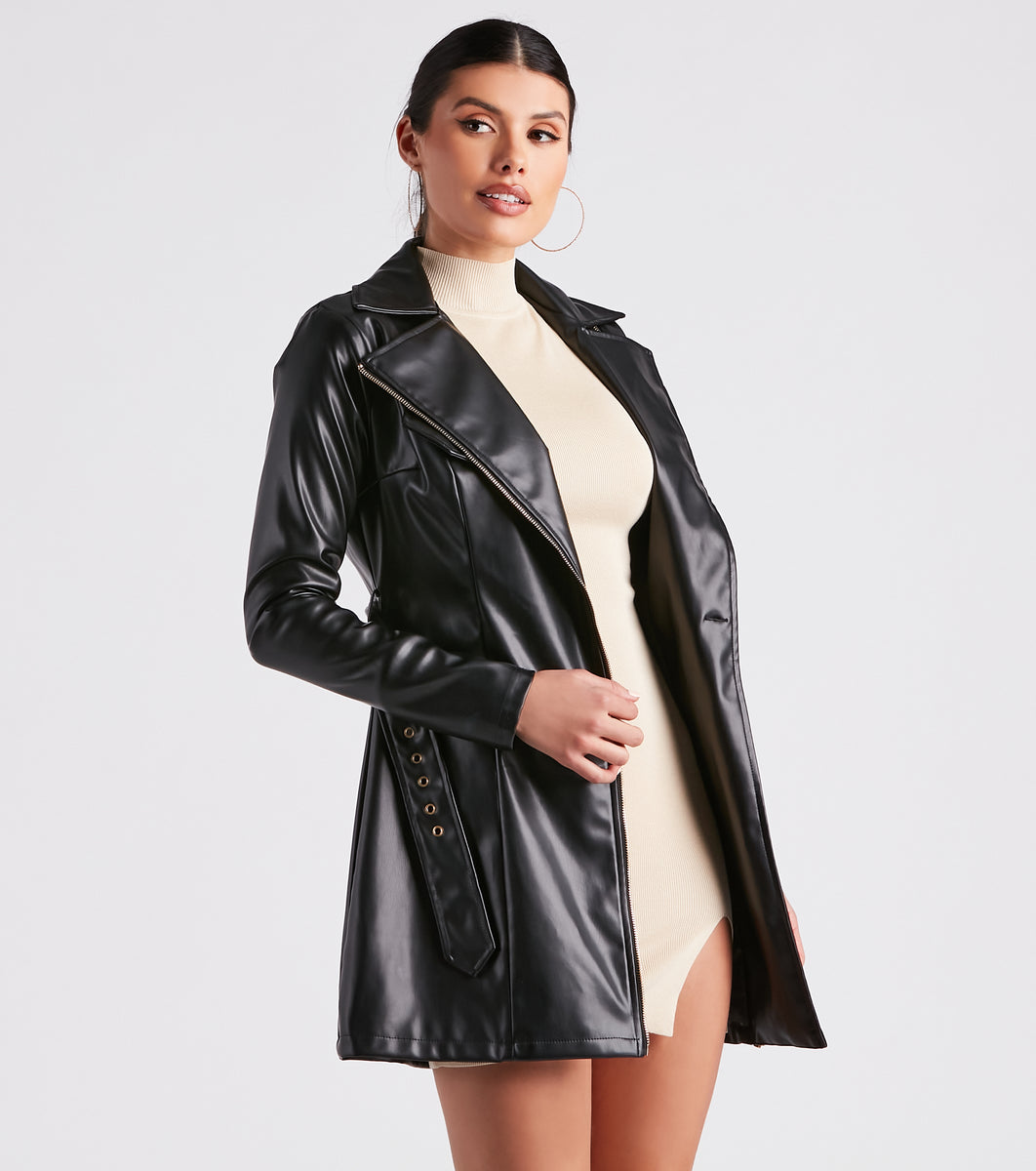 Cinched And Chic Faux Leather Trench Coat | Windsor