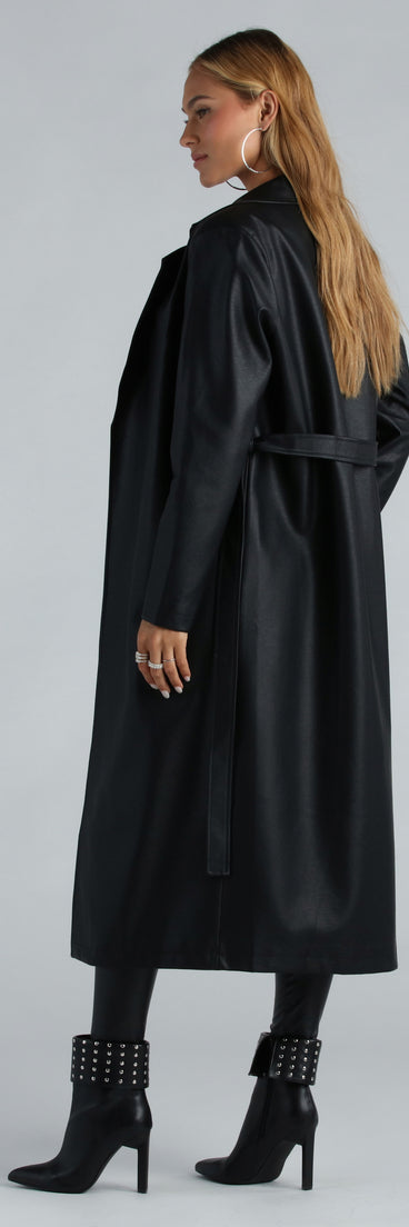 City Living Faux Leather Belted Trench Coat