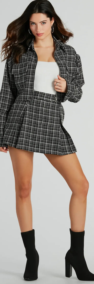 Sophisticated Posh Zip Up Tweed Plaid Shacket