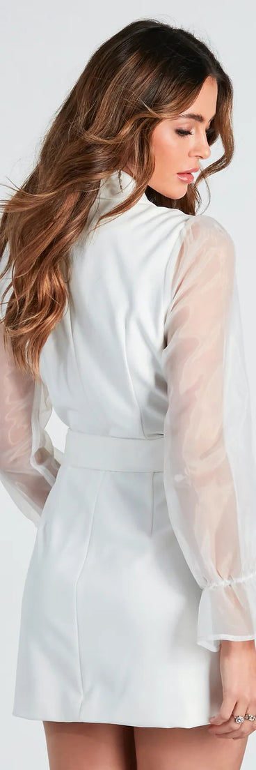 Sharp And Stylish Woven Belted Blazer Dress