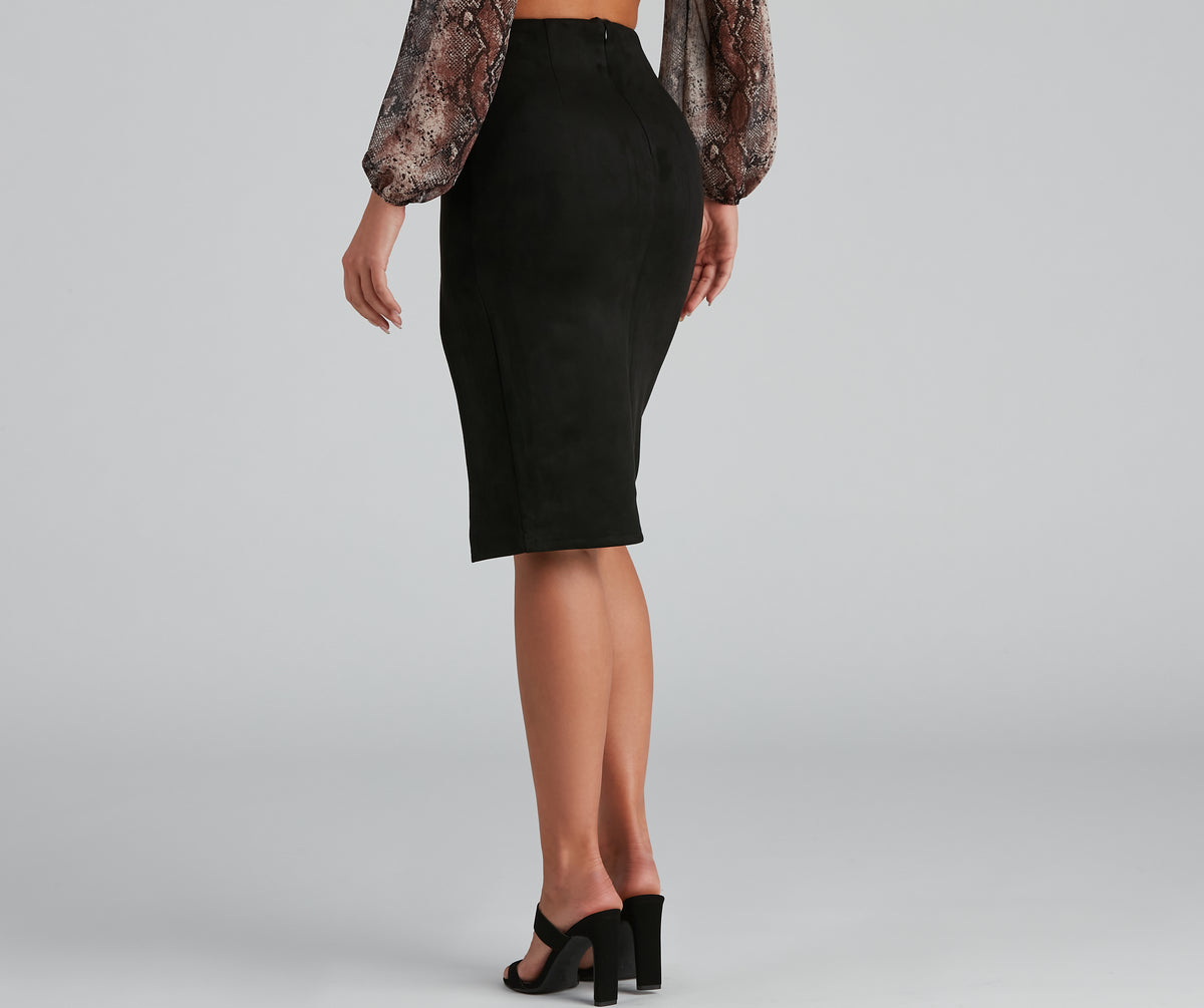 Faux Suede Midi Skirt