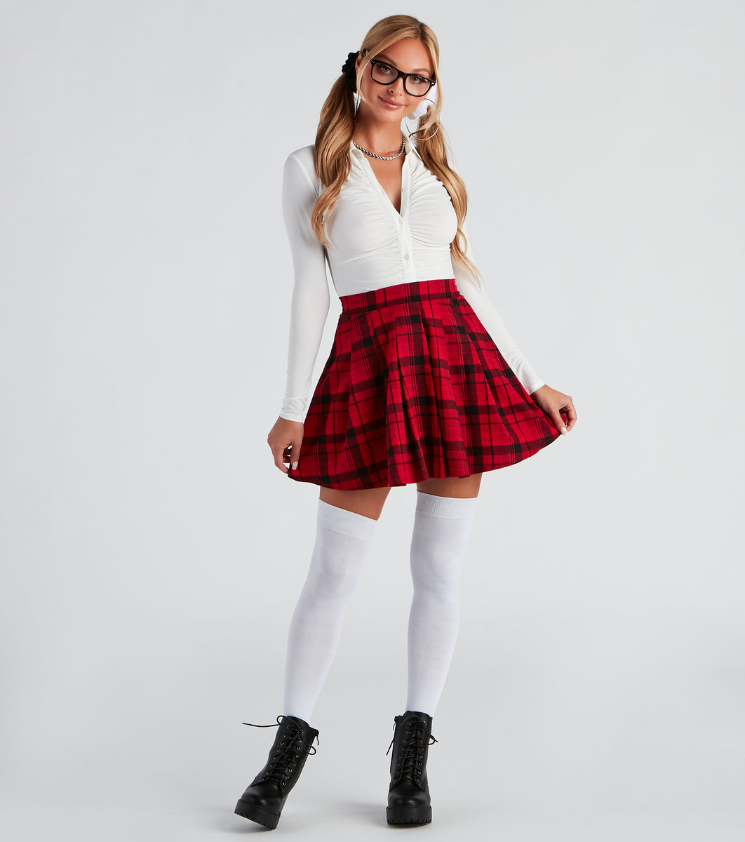 Skater Skirt Red Tartan Denim Skirt Hollister Low Rise Bubble