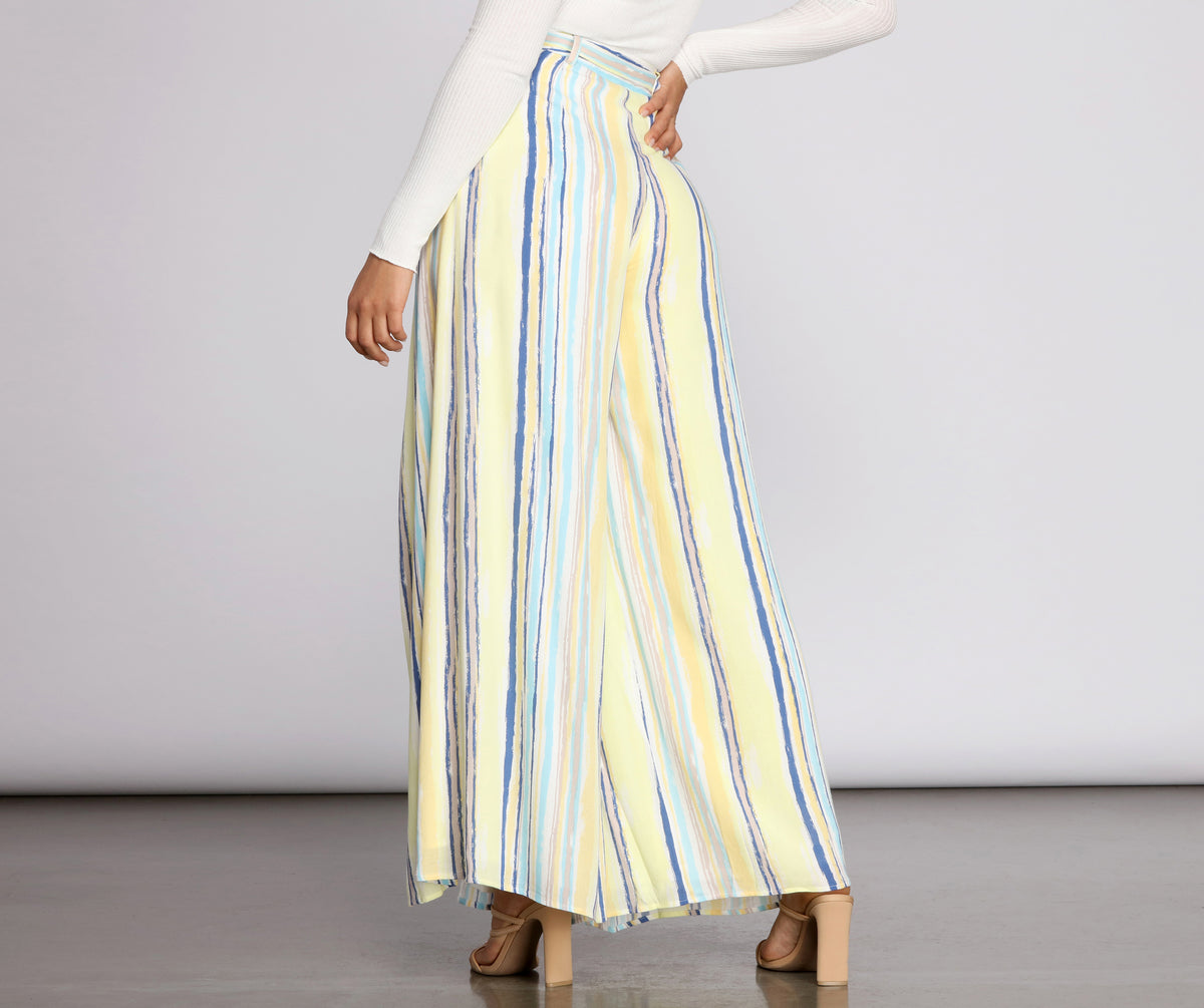 パンツ widestraight stripe slacks OYOANGLE Women's Straight Wide Leg Trousers Striped Print