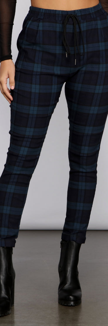 Casual-Chic Plaid Jacquard Joggers for 2023 festival outfits, festival dress, outfits for raves, concert outfits, and/or club outfits
