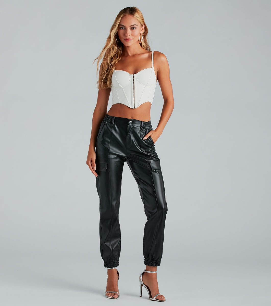 Utilitarian Flare Faux Leather Cargo Joggers | Windsor
