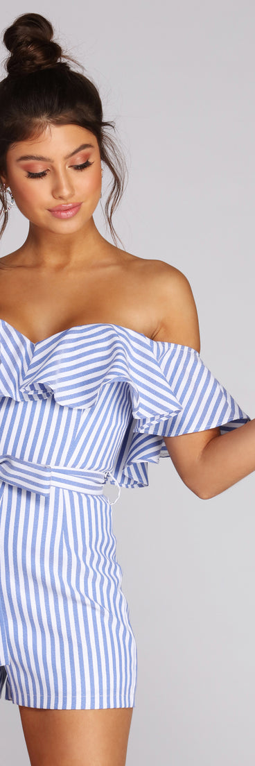 Ruffled And Striped Romper will help you dress the part in stylish holiday party attire, an outfit for a New Year’s Eve party, & dressy or cocktail attire for any event.