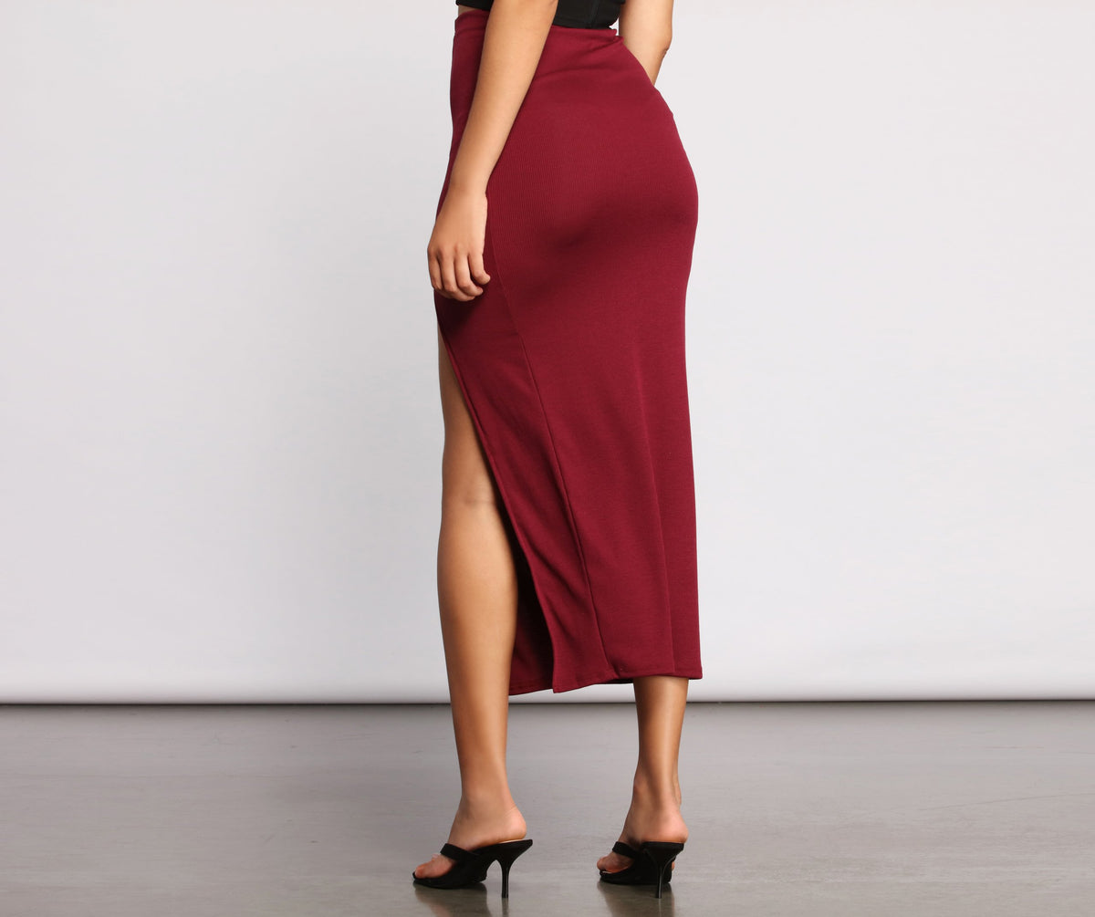 Ribbed High Slit Maxi Skirt | Windsor