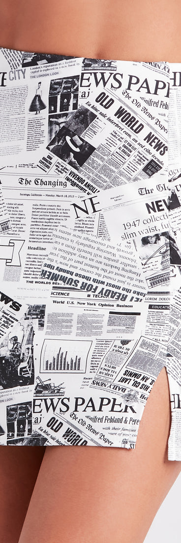 Front Page Newspaper Slit Mini Skirt