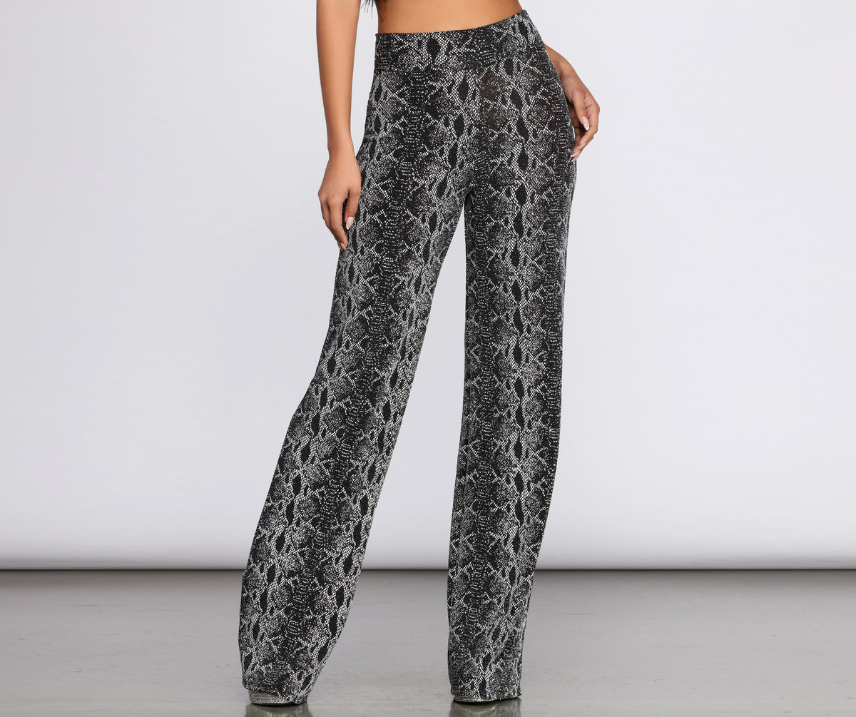 LIBERTY GLITTER PANTS グレー Sequin Pants - Silver Pants - Wide-Leg Pants - High-Rise