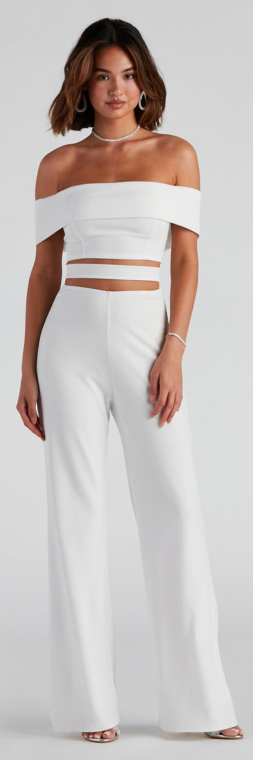 Elevated Style Off-The-Shoulder Jumpsuit helps create the best bachelorette party outfit or the bride's sultry bachelorette dress for a look that slays!