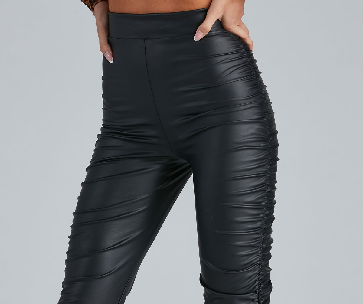 High Rise Ruched Faux Leather Leggings Windsor - Main Image