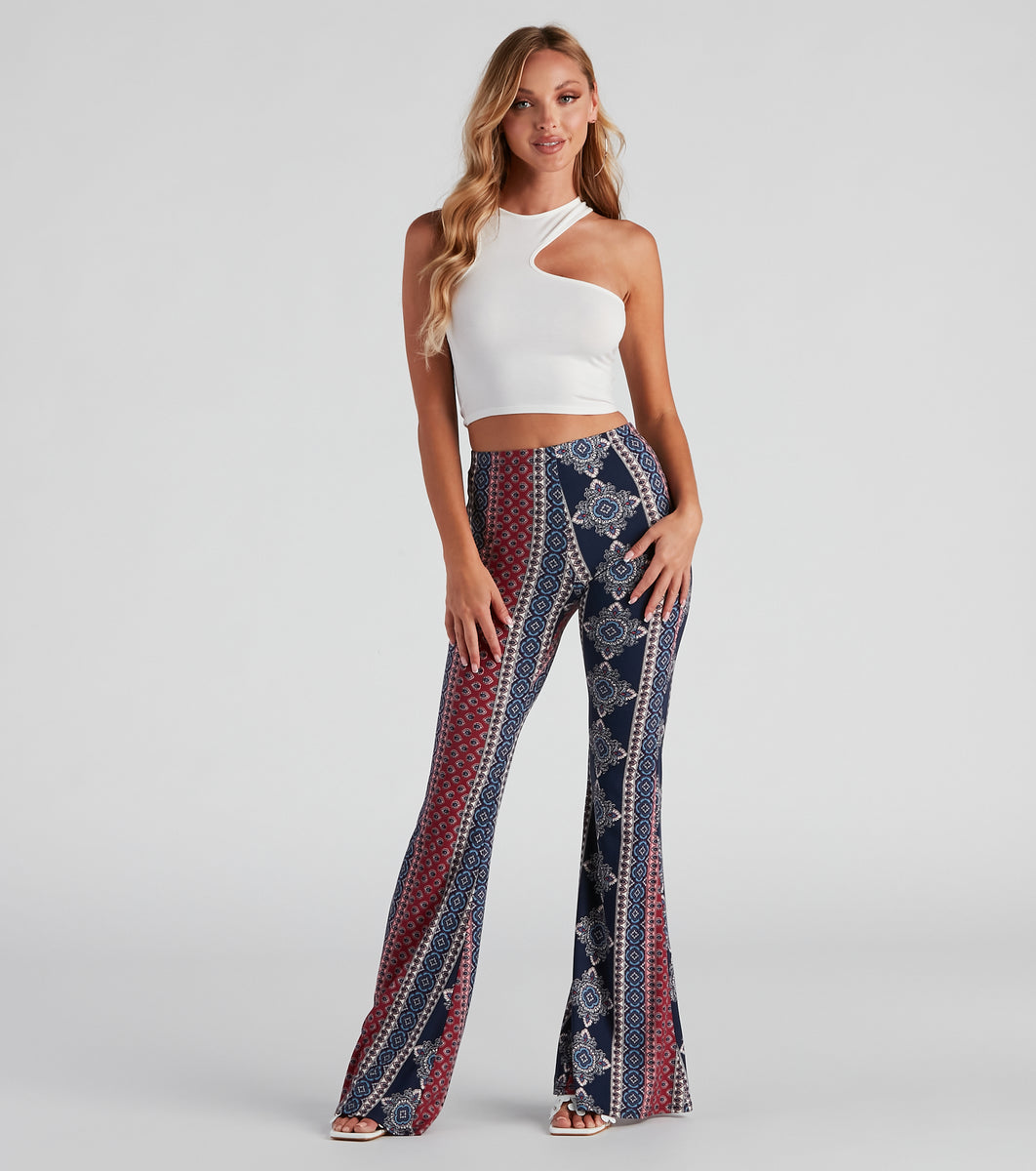 パンツ poppy JACQUARD HALF FLARE PANTS jacquard half flare pants (blue flower) – POPPY