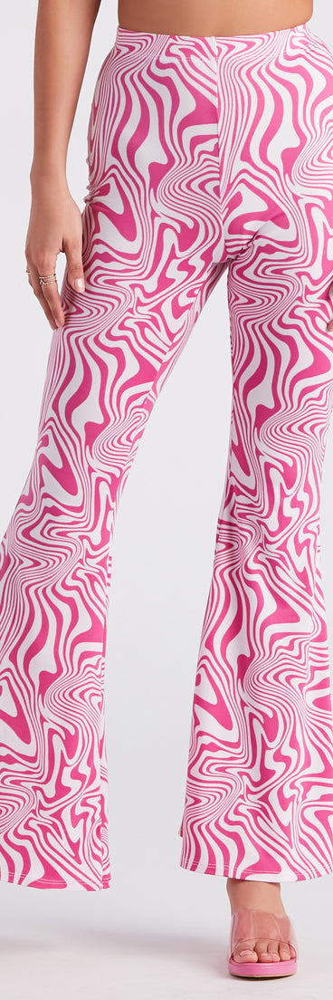 Dreamy Daze Swirl Print Flare Pants is a fire pick to create 2023 festival outfits, concert dresses, outfits for raves, or to complete your best party outfits or clubwear!