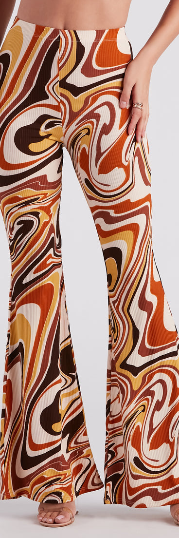 Totally Retro Swirl Print Flare Pants is a fire pick to create 2023 festival outfits, concert dresses, outfits for raves, or to complete your best party outfits or clubwear!