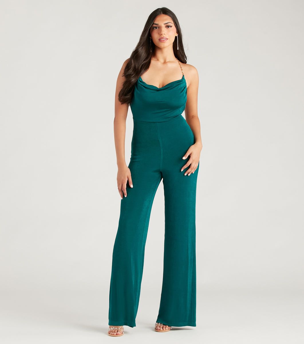 Edgy Perfection Chain Strap Cowl Neck Jumpsuit | Windsor