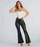 Sleek Flex Faux Leather Flare Pants is a fire pick to create a concert outfit, 2024 festival looks, outfits for raves, or to complete your best party outfits or clubwear!