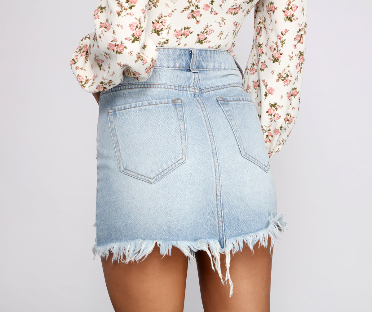 ★FULL OF SSUN★Cutout Denim Mini Skirts★BrownWhite★大人気 AREA Cutout embellished denim skirt | THE OUTNET