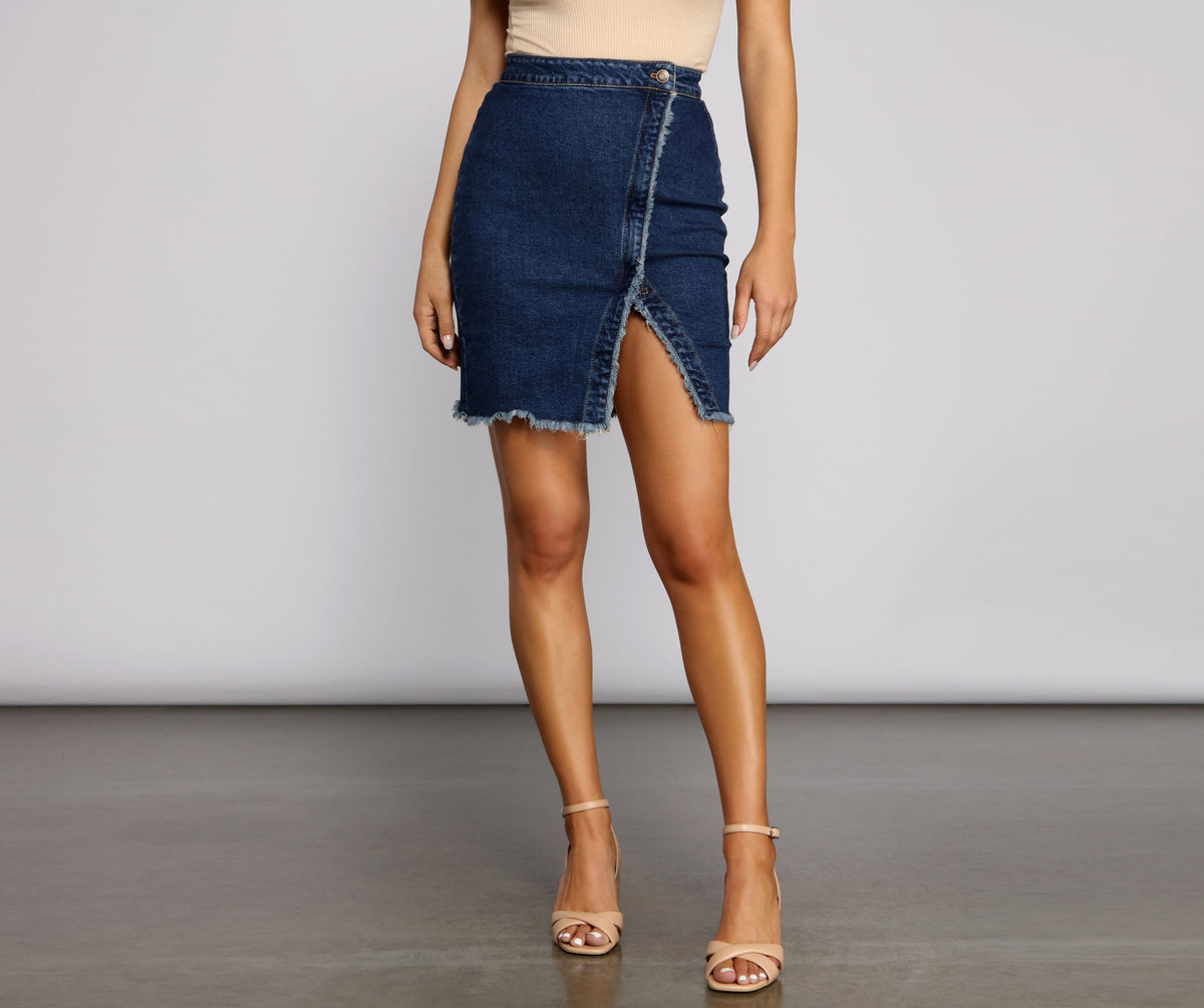Wrapped In Styled Frayed Denim Skirt | Windsor