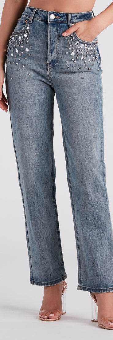 90s Glam Rhinestone Beaded Straight-Leg Jeans is a fire pick to create 2023 festival outfits, concert dresses, outfits for raves, or to complete your best party outfits or clubwear!