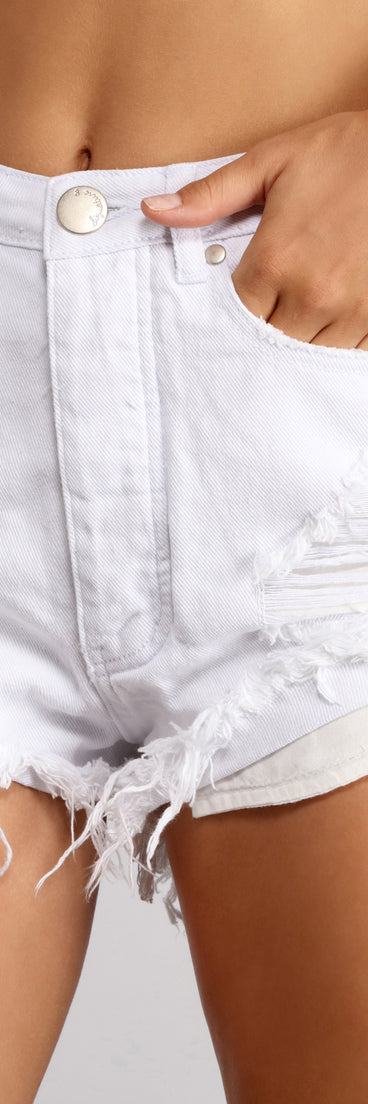 High Waist Roll Up Hem White Denim Shorts for 2023 festival outfits, festival dress, outfits for raves, concert outfits, and/or club outfits