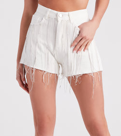 Totally In Fringe Rhinestone Denim Shorts is a fire pick to create 2023 festival outfits, concert dresses, outfits for raves, or to complete your best party outfits or clubwear!