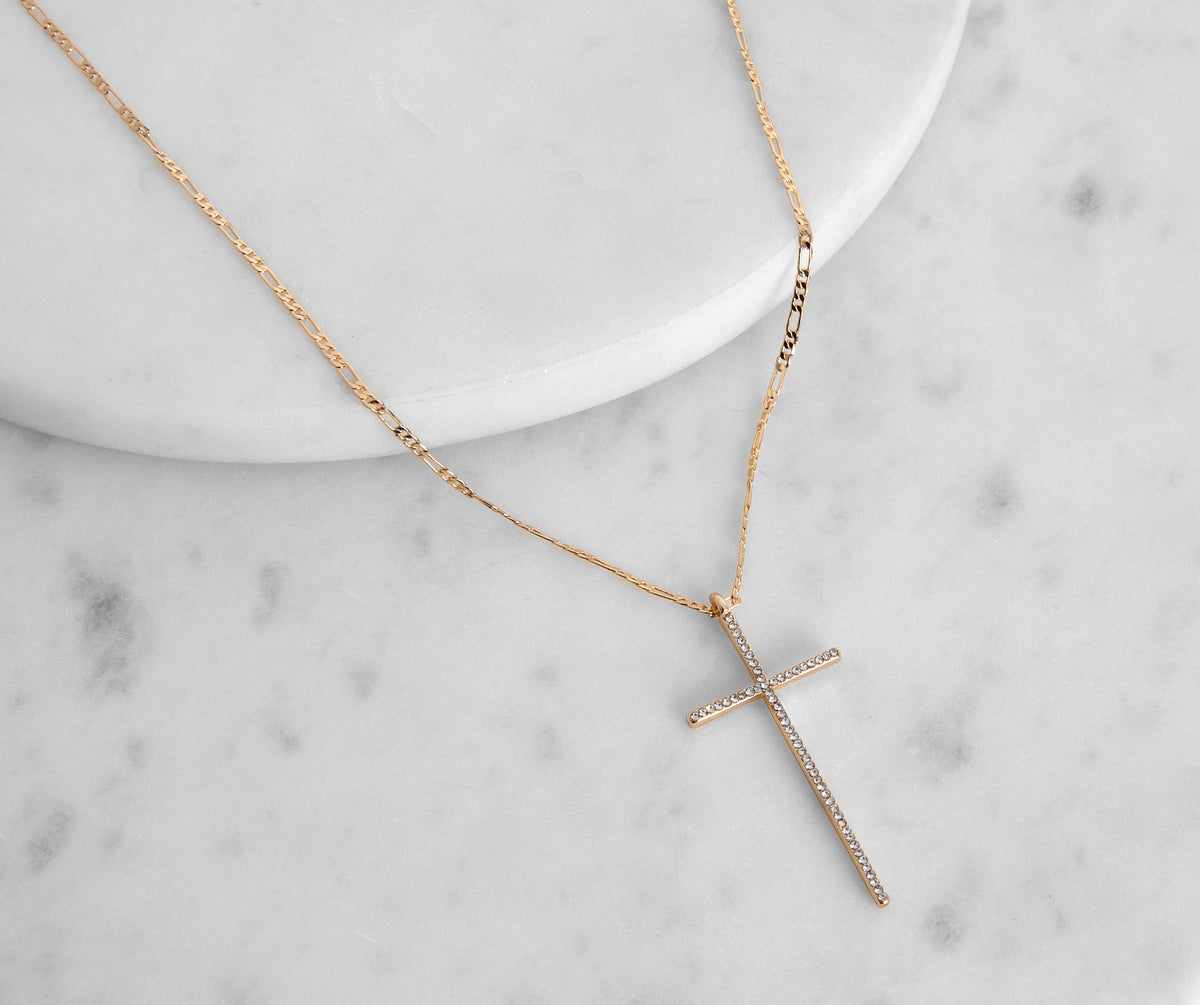 Dainty Rhinestone Cross Pendant Necklace | Windsor