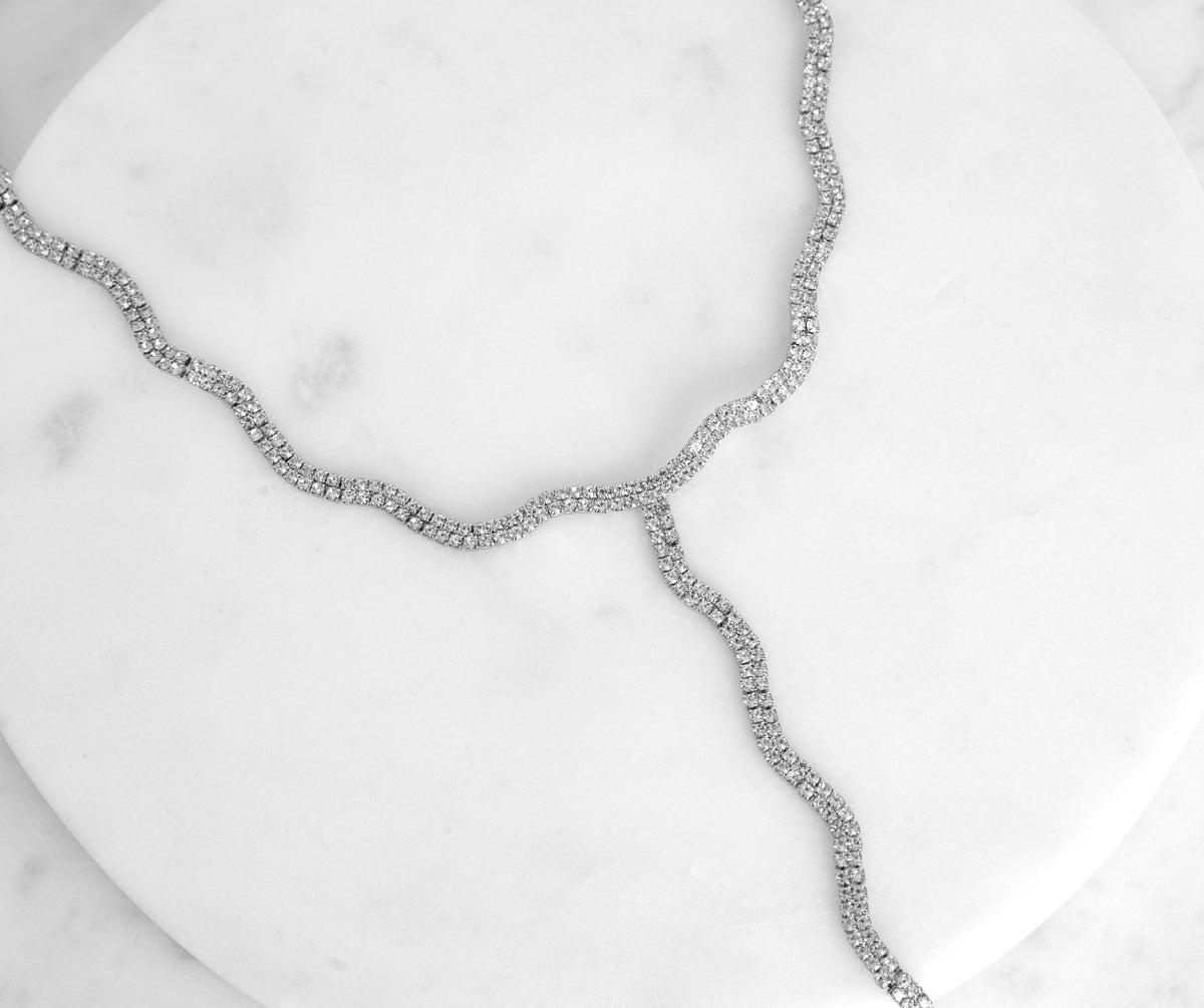 Let's Get Wavy Rhinestone Lariat Choker Necklace | Windsor