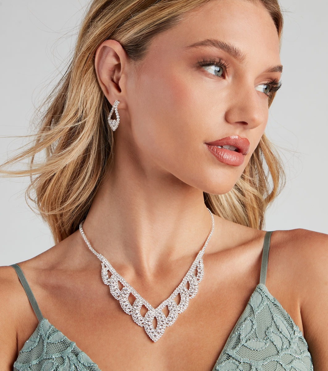 Elegant Soiree Rhinestone Necklace And Earrings Set | Windsor
