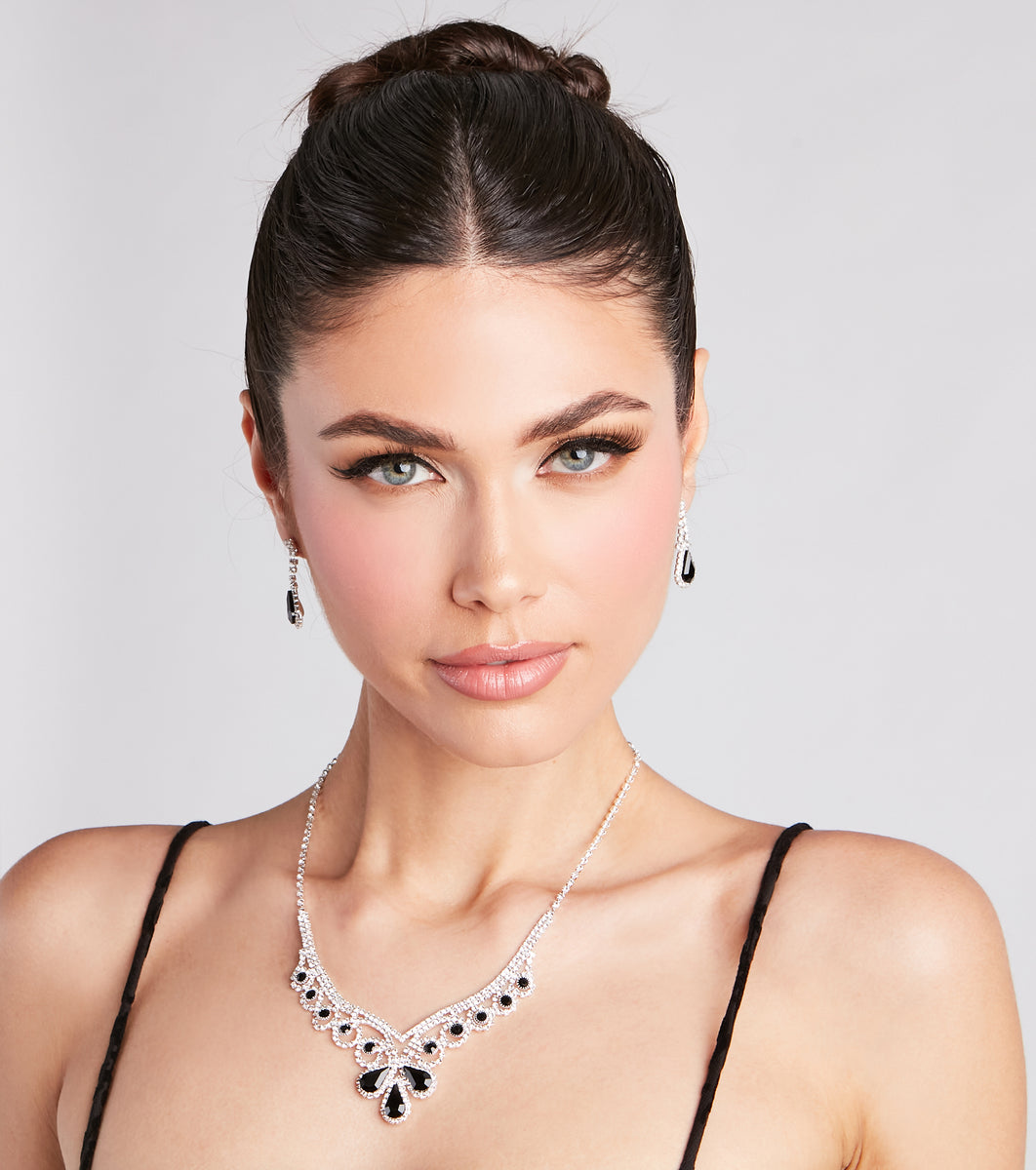 Dramatic Glamour Gemstone Necklace And Earrings Set | Windsor