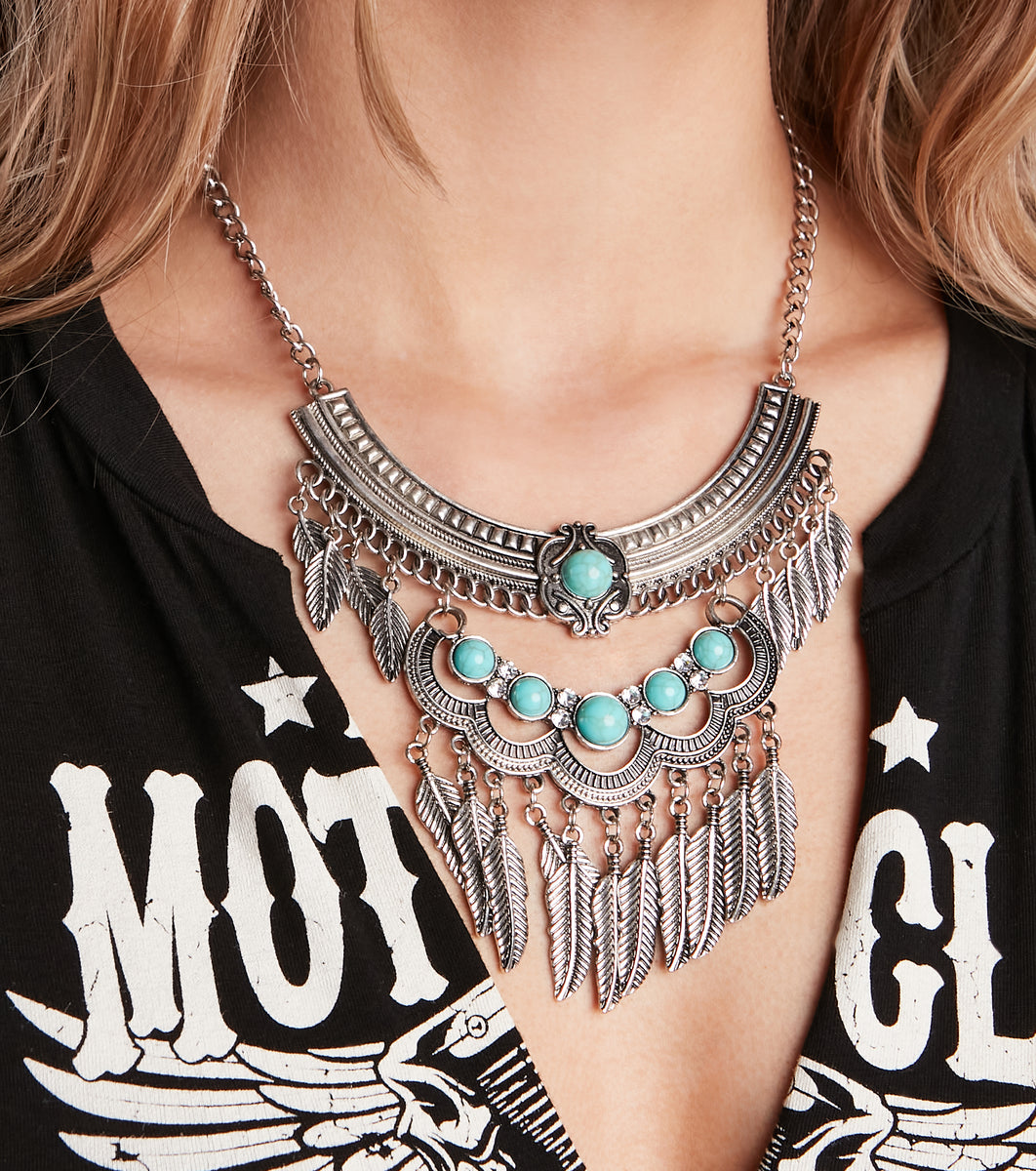Florideco Bohemian Turquoise Jewelry Set - Necklace, Earrings, Bracelets Boho Women's Set